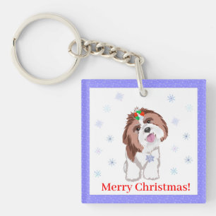 Frohe Weihnachten Shih Tzu mit Schneeflocke Schlüsselanhänger