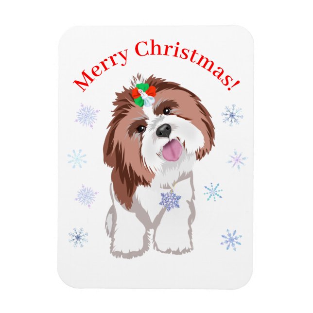 Frohe Weihnachten Shih Tzu mit Snowflake Hund Magnet (Vertikal)