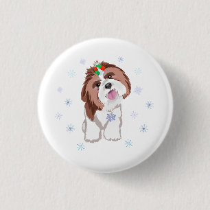 Frohe Weihnachten Shih Tzu mit Snowflake Schlüssel Button