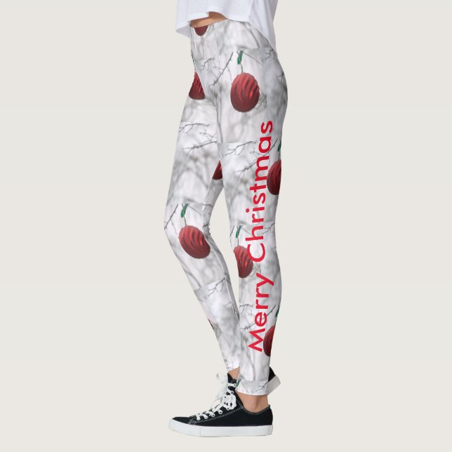 Frohe Weihnachten Shiny Red Ornament Ball Leggings (Links)