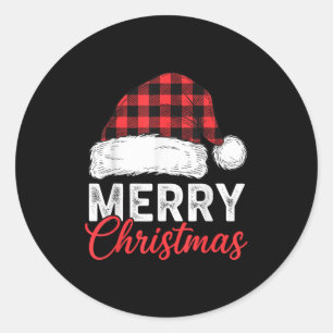 Frohe Weihnachten Shirt Santa Hut Buffalo Kariert Runder Aufkleber