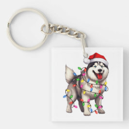 Frohe Weihnachten Sibirischer Husky mit Weihnachts Schlüsselanhänger