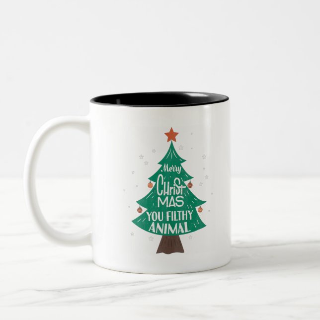 Frohe Weihnachten Sie Filthy Animal Funny Xmas Zweifarbige Tasse (Links)