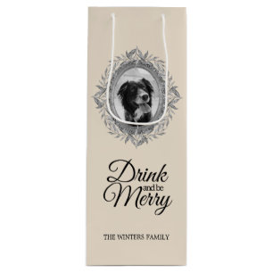 Frohe Weihnachten Silber Blätter Kleider Rahmen Fo Geschenktüte Für Weinflaschen