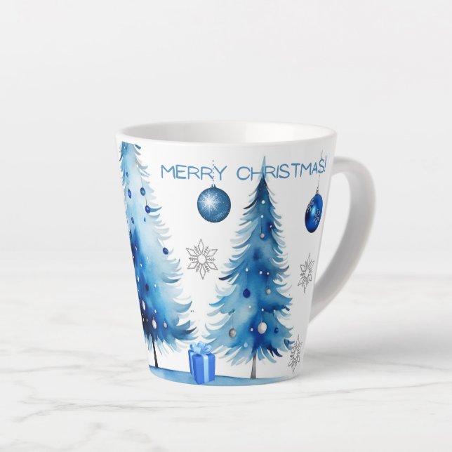 Frohe Weihnachten Silber & Blau Japandi Wasserfarb Milchtasse (Rechte Ecke)