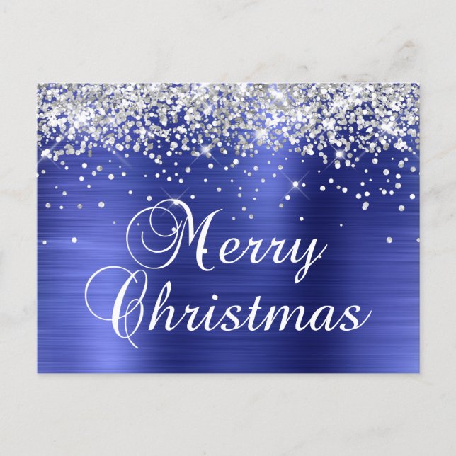 Frohe Weihnachten Silber Glitter Blau Folie (Vorderseite)