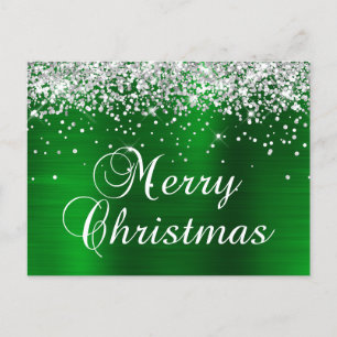 Frohe Weihnachten Silber Glitter Grün Folie