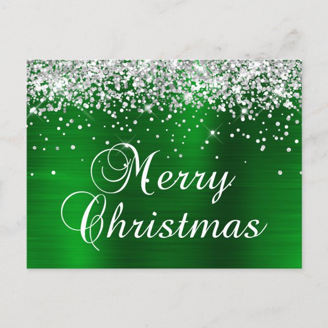 Frohe Weihnachten Silber Glitter Grün Folie (Vorderseite)