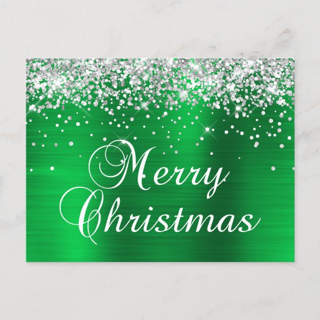Frohe Weihnachten Silber Glitter Helles Grün Folie (Vorderseite)