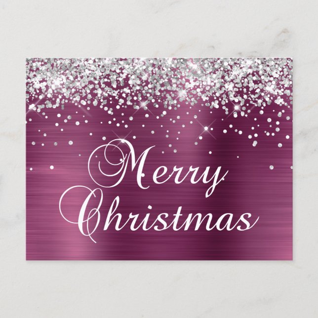Frohe Weihnachten Silber Glitter Weinfolie (Vorderseite)