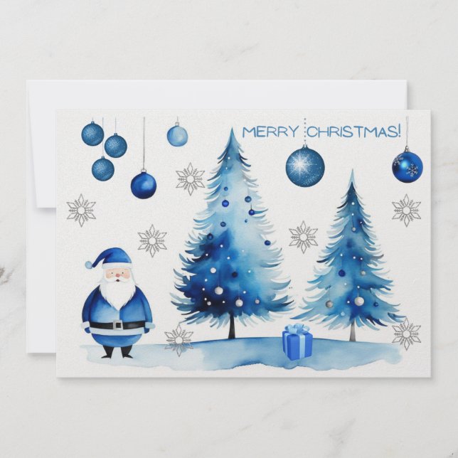 Frohe Weihnachten Silver & Blue Japandi Wasserfarb (Vorderseite)