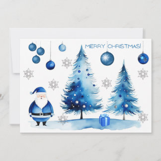 Frohe Weihnachten Silver & Blue Japandi Wasserfarb