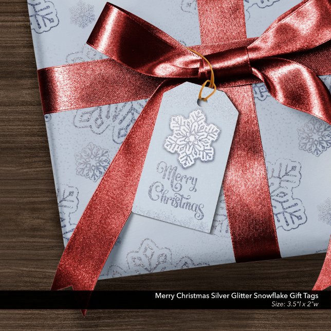 Frohe Weihnachten Silver Glitzer Snowflake Geschenkanhänger (Merry Christmas Silver Glitter Snowflake Gift Tags)