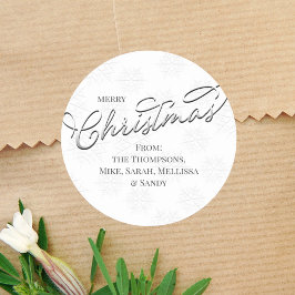 Frohe Weihnachten Silver Script Winter Snowflake Runder Aufkleber