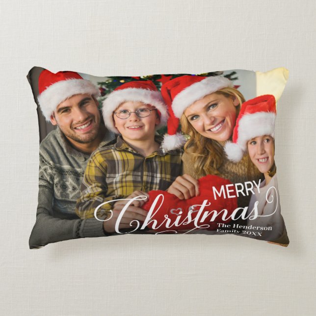 Frohe Weihnachten Simple Custom Foto Dekokissen (Vorderseite)