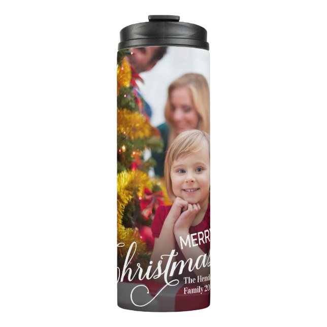 Frohe Weihnachten Simple Custom Foto Thermosbecher (Vorderseite)