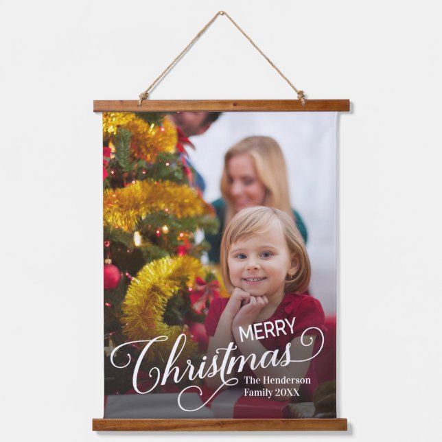 Frohe Weihnachten Simple Custom Foto Wandteppich Mit Holzrahmen (Vorderseite)