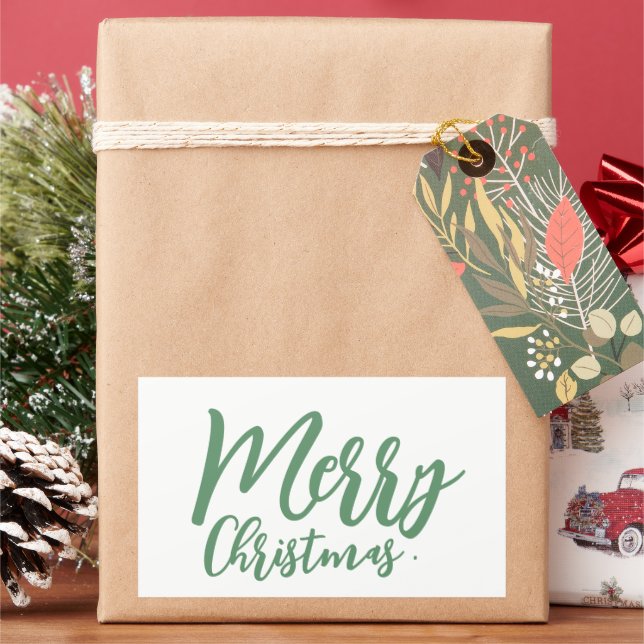Frohe Weihnachten Simple Girly Green Script Rechteckiger Aufkleber (Feiertag)