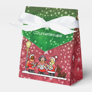 Frohe Weihnachten singen roten und grünen Geschenkschachtel