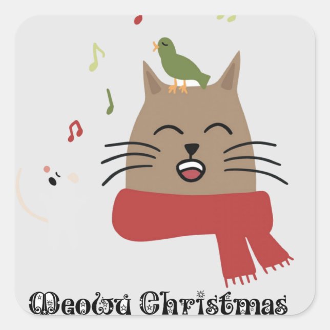 Frohe Weihnachten Singing Cat Sticker (Vorderseite)