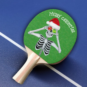 Frohe Weihnachten Skeleton Ornament Augen Grün Tischtennis Schläger