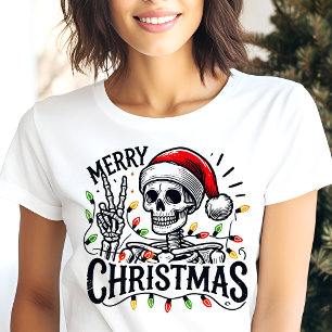 Frohe Weihnachten Skeleton Peace Sign Tri-Blend Shirt