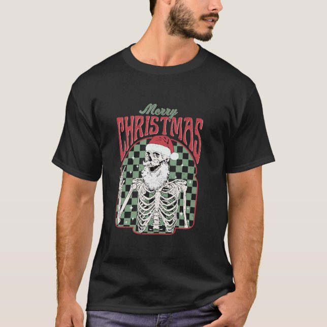 Frohe Weihnachten Skeleton Weihnachtsmann Vintagen T-Shirt (Vorderseite)