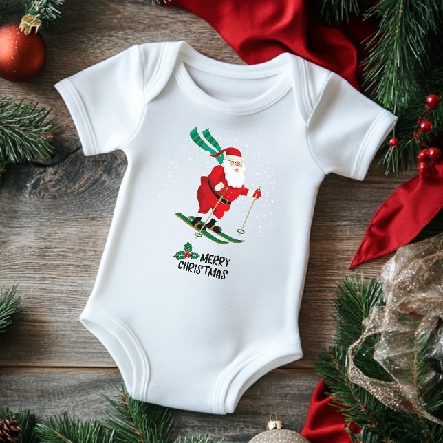 Frohe Weihnachten Skifahren Weihnachten Weihnachts Baby Strampler (Von Creator hochgeladen)