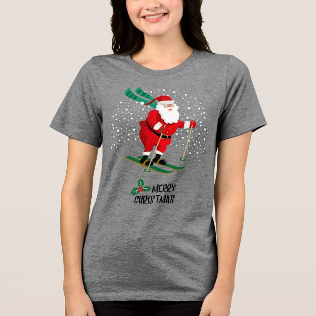 Frohe Weihnachten Skifahren Weihnachten Weihnachts Tri-Blend Shirt (Vorderseite)