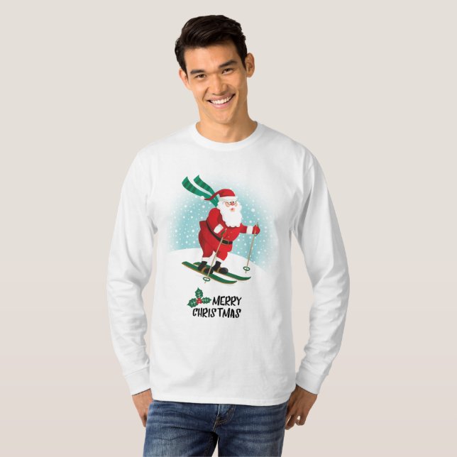 Frohe Weihnachten Skiing Santa Claus | Urlaub T-Shirt (Vorne ganz)