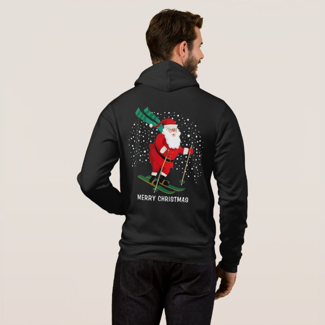 Frohe Weihnachten Skiing Santa Winter Personalisie Hoodie (Schwarz voll)