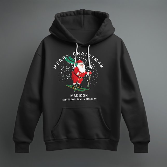 Frohe Weihnachten Skiing Santa Winter Personalisie Hoodie (Von Creator hochgeladen)