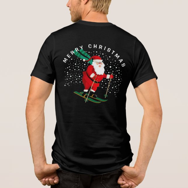 Frohe Weihnachten Skiing Santa Winter Personalisie Tri-Blend Shirt (Rückseite)