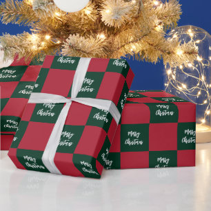 Frohe Weihnachten Skript Grün und Rot Schachbrett Geschenkpapier