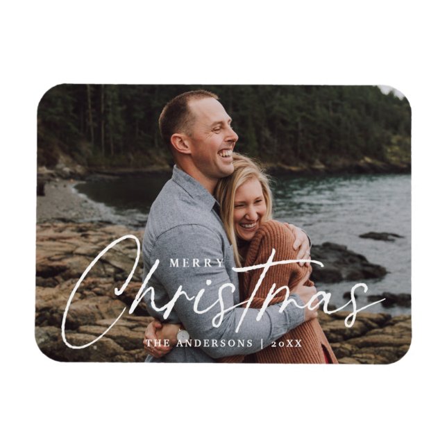 Frohe Weihnachten Skript Urlaubsfoto Magnet (Horizontal)