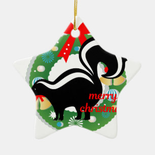 frohe weihnachten skunk keramik ornament