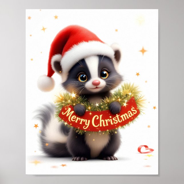 Frohe Weihnachten Skunk Print Poster (Vorne)