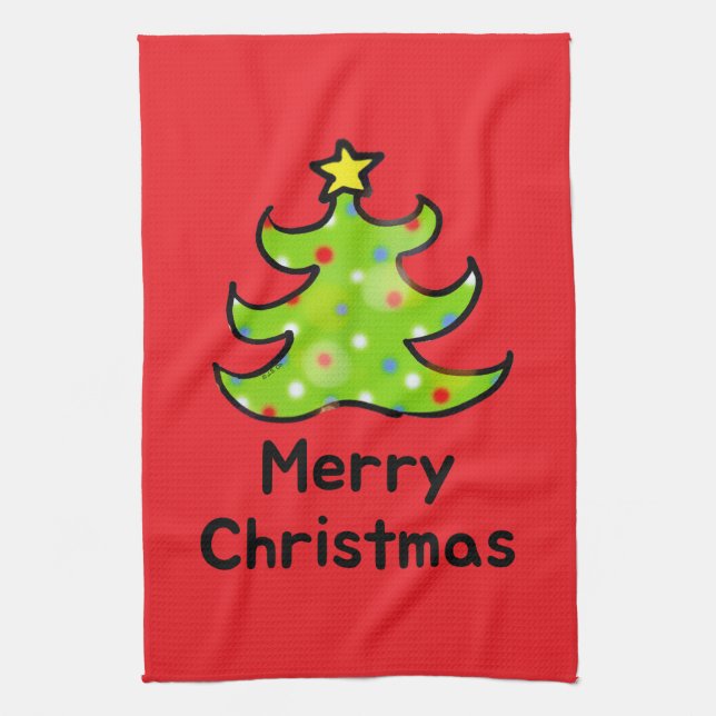 Frohe Weihnachten Skurriles Baumdesign Geschirrtuch (Vertikal)