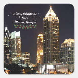 "Frohe Weihnachten," Skyline von Atlanta, Georgia Quadratischer Aufkleber