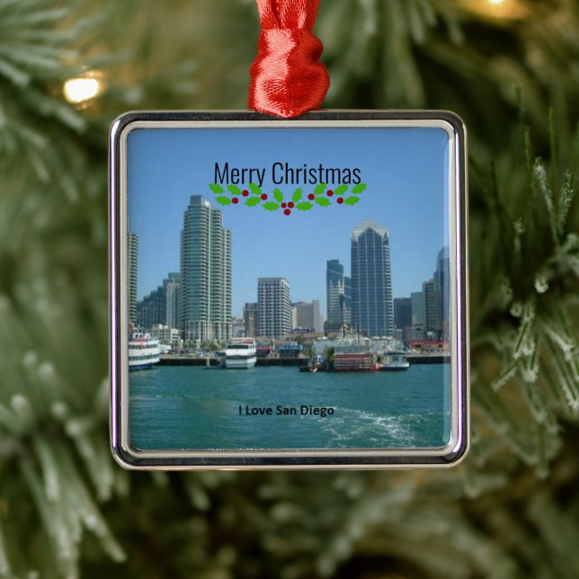 Frohe Weihnachten, Skyline von San Diego, Ornament Aus Metall (Baum)