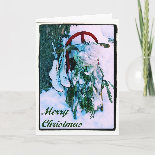 Frohe Weihnachten - Sled & Ice Skate Card (Vorderseite)