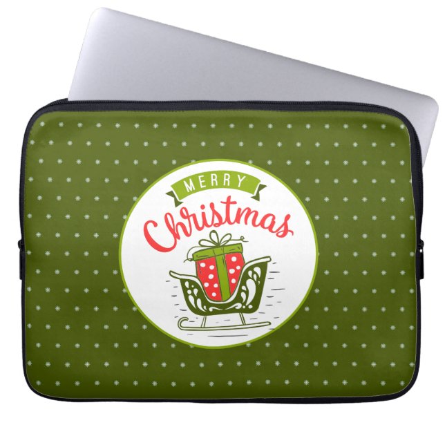 Frohe Weihnachten Sleigh Red Green Snowflake Muste Laptopschutzhülle (Vorderseite)