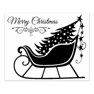 Frohe Weihnachten Sleigh Tree Holiday Gummistempel