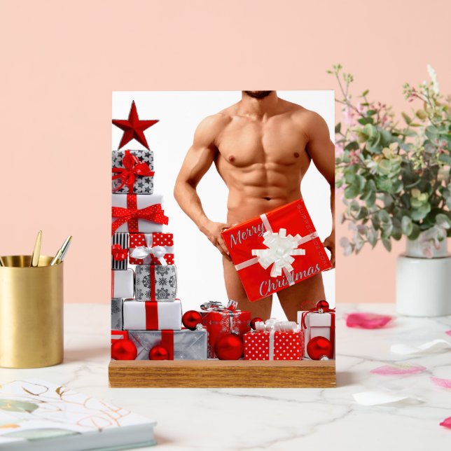 Frohe Weihnachten SlipperyJoe rot weiß Silber Gesc Acrylschild (Hochzeit)