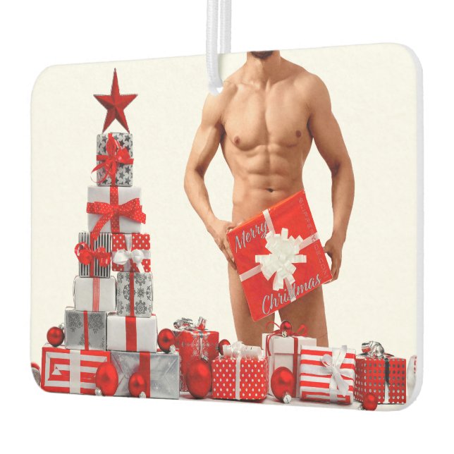 Frohe Weihnachten SlipperyJoe rot weiß Silber Gesc Autolufterfrischer (Links)