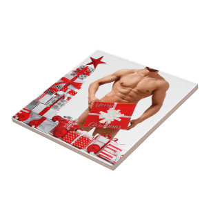 Frohe Weihnachten SlipperyJoe rot weiß silber Gesc Fliese