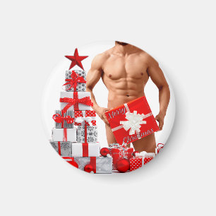 Frohe Weihnachten SlipperyJoe rot weiß silber Gesc Magnet