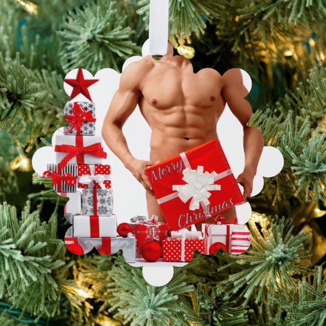 Frohe Weihnachten SlipperyJoe rot weiß Silber Gesc Ornament Karte (Insitu (Baum))