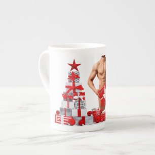 Frohe Weihnachten SlipperyJoe rot weiß silber Gesc Prozellantasse
