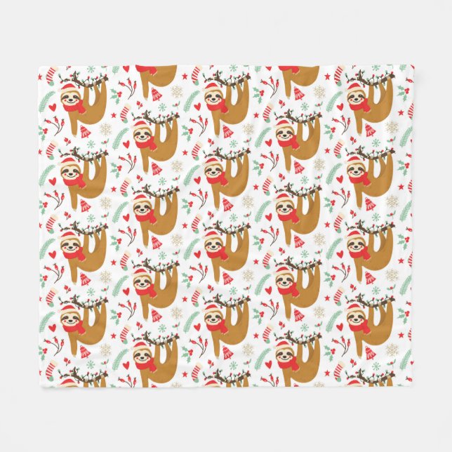 Frohe Weihnachten Sloth | Urlaub Fleecedecke (Vorderseite (Horizontal))